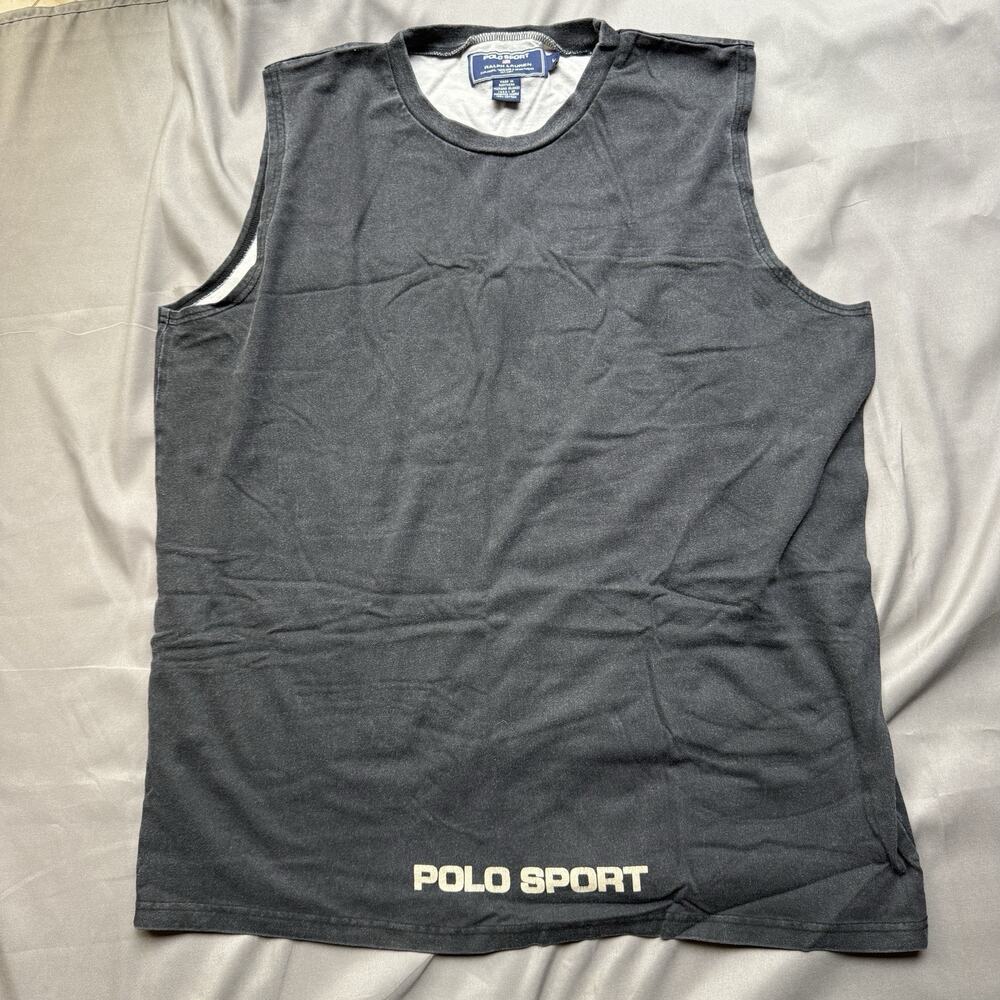 Vintage Polo Sport Tank Top Mens Large Black Sleevelss Muscle Shirt Y2K